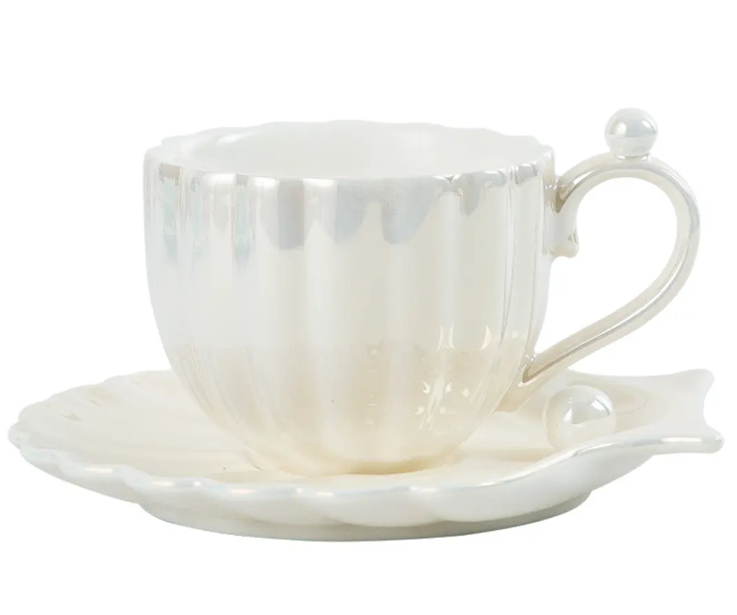 פרל מעטפת צבע קפה כוס אירופאי creative קפה גביע קרמיקה צלחת מתנה תוספות אחר הצהריים תה סט תה מטבח ארוחת ערב p
