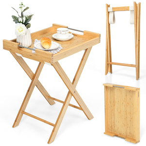 Bandeja para <span class=keywords><strong>TV</strong></span>, mesa auxiliar plegable de bambú con asas de acero, mesa portátil de madera para aperitivos, bandejas plegables de bambú para <span class=keywords><strong>TV</strong></span> para comer - Product Image 1