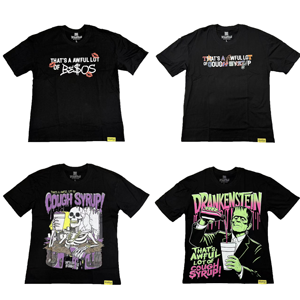 Destodubb 100% Baumwolle Individuelles T-Shirt für Herren im Streetwear-Stil mit Halloween-Sterne-Print Inspiriert von 'Awful Lot of Cough Syrup' - Product Image 1
