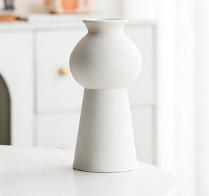 Minimalist White Bisque Ceramic Vase With Incised Vertical Stripes for Living Room TV Console <b>Rustic</b> Home Decor Accent - Product Image 5