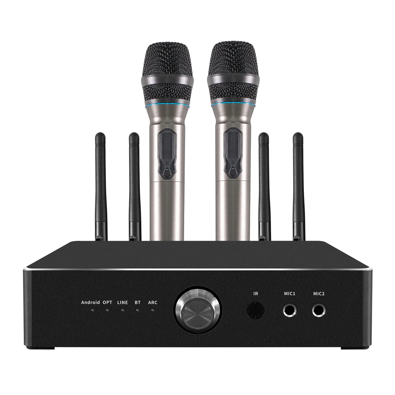 Anpassen des UI-Audiosystems 300W 600W Karaoke-Verstärker 2 drahtlose Mikrofone unterstützen ein Paar Lautsprecher und Subwoofer