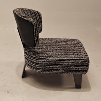 Fauteuil d'appoint sans accoudoirs en lin de qualité supérieure, structure arrière en bois de frêne massif, pieds en acier inoxydable noir titane