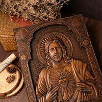 Icône du Sacré-Cœur de Jésus en bois sculpté à la main, plaque murale religieuse dorée, décoration catholique chrétienne pour la maison
