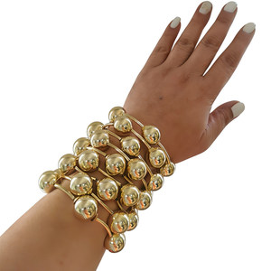 Nuovi Bracciali Elastici alla Moda in Stile Punk con Sfere, Placcati in Oro 18k, Bracciali Chunky in <span class=keywords><strong>Argento</strong></span> per Donne - Product Image 1