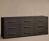 Nouveauté : Ensemble de meubles de chambre à coucher au design américain moderne, en chêne massif avec poignées métalliques, commode à 9 tiroirs