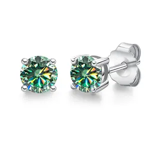 Brincos de moissanite para meninas, preto, amarelo, verde, champanhe, amarelo, roxo, redondos, 1 carat, alto brilho vvs gra