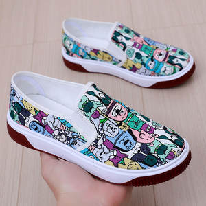 Baskets plates en toile à imprimé dessin animé Wanlian pour femme, chaussures de loisirs à enfiler, bouche peu profonde, semelle en caoutchouc, semelle intermédiaire en EVA - Product Image 1