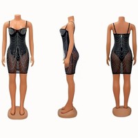 Nouvelle Robe de Soirée Slim pour Femme avec Bretelles Fines, Diamants en Maille et Paillettes – Idéale pour Anniversaire