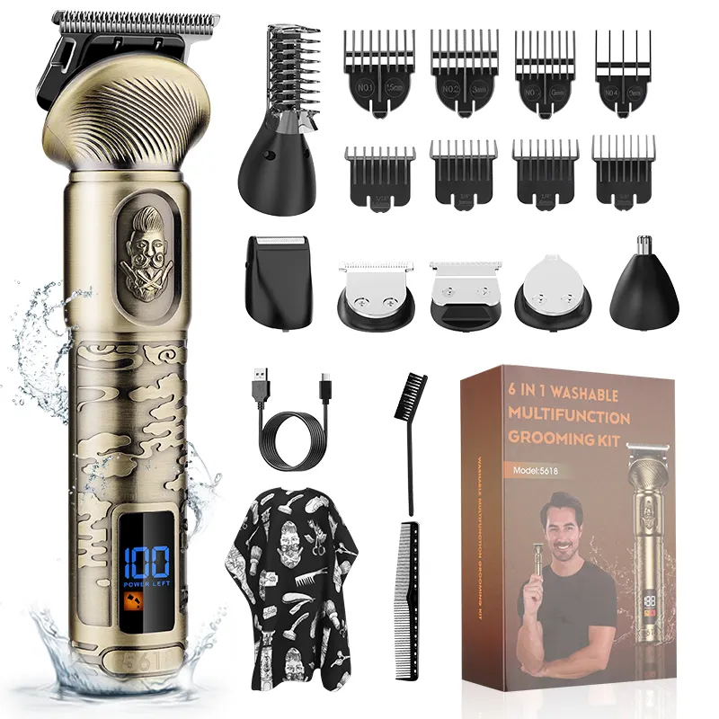 Lanumi 5618 Professional 6 IN 1 Hair Trimmer All Metal Cordless Hair clipper Men Electric Body nose beard Hair trimmer