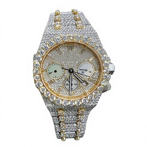 Iced Out Round Dial Moissanite & Stainless Steel Luxury Men's Watch Hip Hop Style <b>Bracelet</b> Clasp 10 Bar Water Resistant - Product Image 1