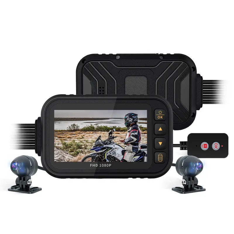 मोटरसाइकिल पानी का छींटा कैम दोहरी AHD फ्रंट रियर कैमरा बाइक Dashcam रिकॉर्डर जी-सेंसर पार्किंग मोड के साथ निविड़ अंधकार पाश रिकॉर्डिंग
