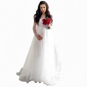 <b>White</b> Breathable Spandex/Polyester <b>Maternity</b> Floor Length <b>Dress</b> Long Sleeve Loose Fit Photoshoot Pregnancy <b>Dress</b> for Summer - Product Image 1
