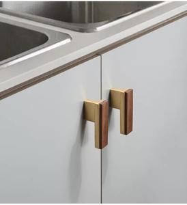 Maniglie in Legno e Metallo Zincato per Mobili, Pomelli per Armadi, Cassetti e Tavoli in Noce, Accessori per Mobili in Legno - Product Image 2