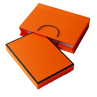 Boîte-cadeau plate en papier orange avec logo personnalisé avec couvercle taille de stock pour vêtements et écharpe emballage pour chaussettes
