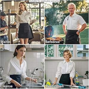 Tablier de serveur avec LOGO personnalisé Tablier de <span class=keywords><strong>serveuse</strong></span> noir Demi tabliers de taille courte pour <span class=keywords><strong>serveuse</strong></span> serveur femmes hommes avec 3 poches - Product Image 4