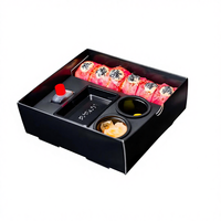 Individuell Bedruckte Geprägte Recycelte Lebensmittelgeeignete Papier-Sushi-Verpackungsbox Luxuriöse Schwarze Matte Takeaway-Box mit Deckel