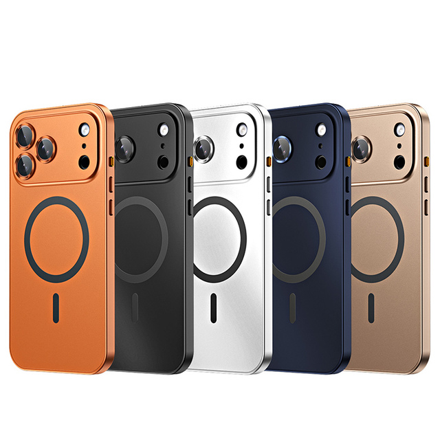 Aluminum Alloy Magnetic Charging Luxury Shockproof Phone Case with Metal Frame Lens Protection Cover for iPhone 17 16 15 Pro Max