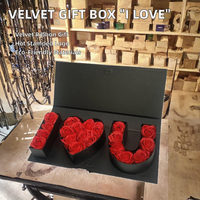 Boîte cadeau rigide rectangulaire haut de gamme en carton couché, avec velours, pour la Saint-Valentin, pour déclaration d'amour 'Je t'aime', fleurs et estampage à chaud