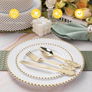 Assiettes en plastique transparentes de 10 pouces, élégantes, jetables, avec bord doré, assiettes en plastique résistantes pour les fêtes, les mariages, les anniversaires - Product Image 2