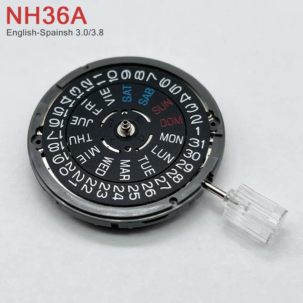 Японский механизм NH36 английский и испанский, колесо даты, корона в 3,0/3,8 часов, мод NH36A, дата 3:00, черно-белый диск 4R36A
