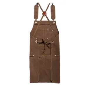 Custom Logo Bbq Restaurant Beauty Salon Barista Cafe Coffee Shop Bakery Denim Canvas Chef Kitchen Apron With Leather Strap