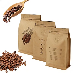 Sacs à café personnalisés imprimés avec valve et <span class=keywords><strong>fermeture</strong></span> éclair, fond plat, en papier kraft de qualité alimentaire, pour grains de café, emballage personnalisé en gros - Product Image 3