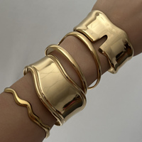 Bracelets ouverts irréguliers en acier inoxydable doré vintage CUMAI, larges, creux, ondulés, ajustables pour femmes, bijoux