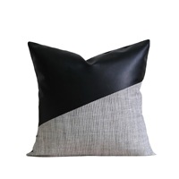 Housse de coussin en cuir PU noir patchwork, taie d'oreiller à carreaux, coussin décoratif moderne de luxe pour la maison, l'hôtel, le canapé, le salon