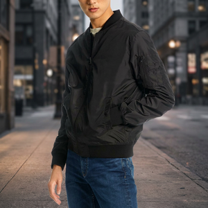 Veste bomber d'hiver vintage respirante en denim à fermeture éclair, doublure en nylon, 100% fibre de polyester, prix bas, haute qualité, pour hommes - Product Image 3