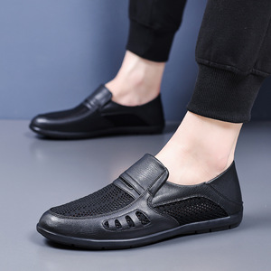Mocassins en cuir véritable pour homme, à bout fermé, doublure en maille, semelle extérieure en caoutchouc, respirants, chaussures d'été à enfiler pour papa - Product Image 3