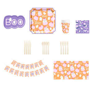 DAMAI Halloween Party Supplies Halloween Paper Plates Cups Napkins Party Disposable Tableware Set Birthday Favor for 8 Guests - Product Image 4