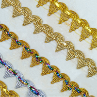 Usine argent métallique couture frivolité dentelle bricolage Polyester tissu coupe 2cm 13m or paillettes tressé dentelle garniture pour Costume