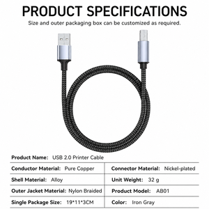 Cable USB <span class=keywords><strong>para</strong></span> Impresora, Cable Trenzado USB 2.0 <span class=keywords><strong>de</strong></span> Alta Velocidad Tipo A a USB-B <span class=keywords><strong>para</strong></span> Impresora, Escáner, Piano Electrónico - Product Image 3