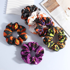 Chouchous en satin de soie pour femmes, thème Halloween (Citrouille, Crâne, Fantôme, Chauve-souris, Toile d'araignée), élastiques pour coiffures, 10 cm - Product Image 1