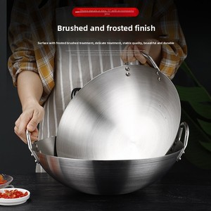 <span class=keywords><strong>Wok</strong></span> Comercial de Acero Inoxidable <span class=keywords><strong>con</strong></span> Fondo Redondo, Sartén Antiadherente para Cocina China <span class=keywords><strong>con</strong></span> Doble Asa para <span class=keywords><strong>Restaurante</strong></span> - Product Image 2