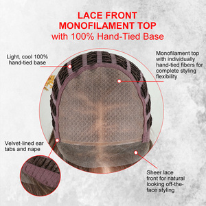 Perruques synthétiques monofilament noires naturelles Julianna Wholesale Futura Fibra sans nœuds, sans colle, avec base en dentelle et monofilament - Product Image 3