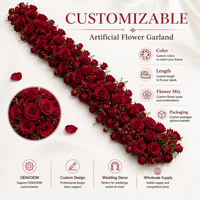Guirlande Florale Rouge en Plastique pour Fêtes, Rose Artificielle Bordeaux, Décoration de Luxe pour Table de Mariage