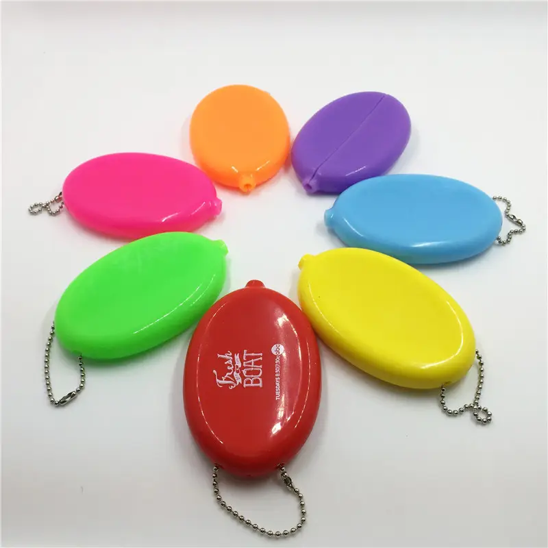 Custom Logo Oval PVC Squeeze Coin Holder ,Japan Hot -selling Rubber Coin Case Advertising Coin Purse Keychain