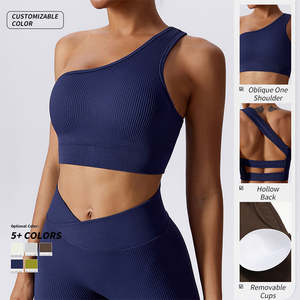 YISHENHON haut de Fitness sans couture vêtements de sport séchage rapide côtelé serré entraînement Gym <span class=keywords><strong>Jogging</strong></span> Yoga vêtements une épaule glisser dos nu - Product Image 2