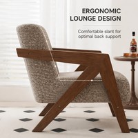 Fauteuil en bois de caoutchouc style Richard, fauteuil lounge vintage en lin rayé avec siège rembourré en mousse haute densité pour une lecture confortable