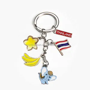 High quality Metal Enamel Keychains with Elephant Banana Frangipani Charms Island Hawaii Thailand Maldive Keychains