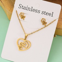 Ensemble de bijoux en acier inoxydable pour femmes, vente en gros, boucles d'oreilles et collier, motif animaux mignons et fleurs, pendentif plaqué or, accessoires de charme