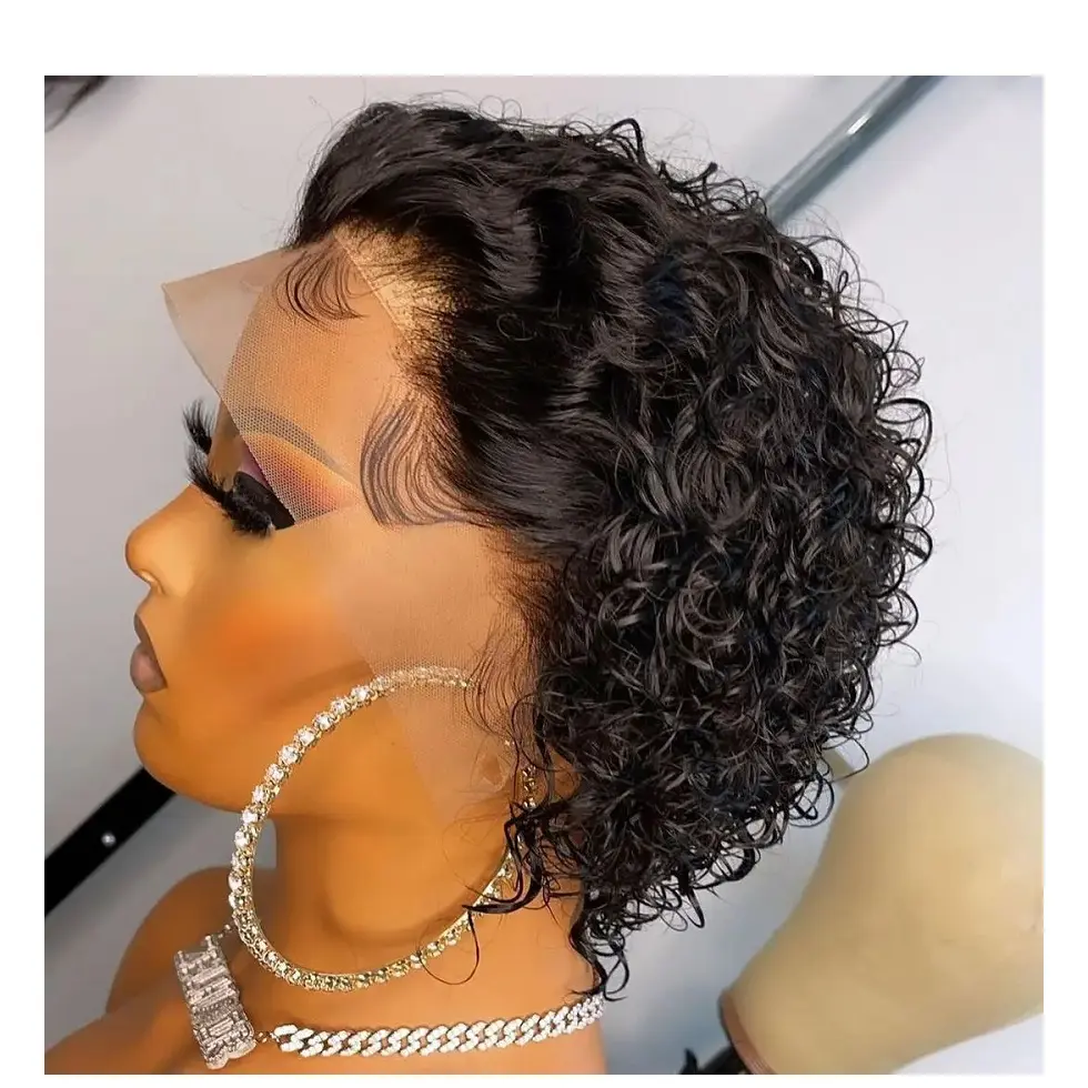 थोक सस्ते बॉब विग 13x4 लेस फ्रंटल प्राकृतिक रंग पिक्सी कट छोटे घुंघराले मानव बाल विग काली महिलाओं के लिए लेस फ्रंट विग