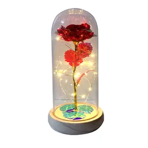 玻璃LED保鲜花批发人造金金属丝花人造玫瑰情人节母亲节婚礼