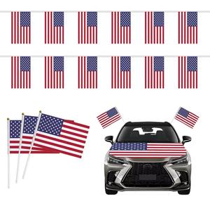 Изготовленный на заказ полиэстер мини маленький 4 "x 6" все страны ручной баннер Американский США развевающийся ручной флаг с деревянными шестами - Product Image 2