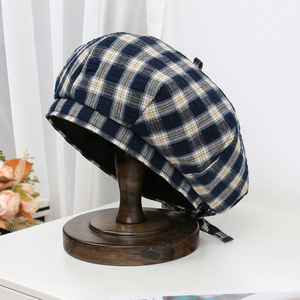 Boina Retro japonesa de nicho, a cuadros en blanco y negro, elegante, versátil, adelgazante, sombrero de <span class=keywords><strong>pintor</strong></span> de moda, gorra de vendedor de periódicos a cuadros, informal - Product Image 6