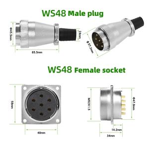 WS48 ขั้วต่อการบิน 5/7/20/27/38/42 พินชายหญิงปลั๊กซ็อกเก็ตหน้าแปลนสี่เหลี่ยมขั้วต่อไฟฟ้ากันน้ำงานหนัก - Product Image 2