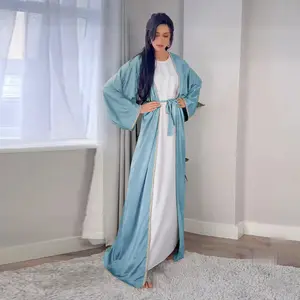 핫 세일 전통 이슬람 의류 패션 새틴 핫 스탬핑 라인 석 긴 드레스 가운