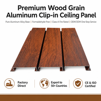 Plafond décoratif en aluminium à grain de bois, à lattes linéaires, en aluminium, style baffle, très demandé