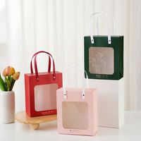 Sac fourre-tout en carton recyclé avec fenêtre et boucle à rivets, design transparent pour aliments pour animaux, pizza, salade, lait, sushi, gelée – Créatif